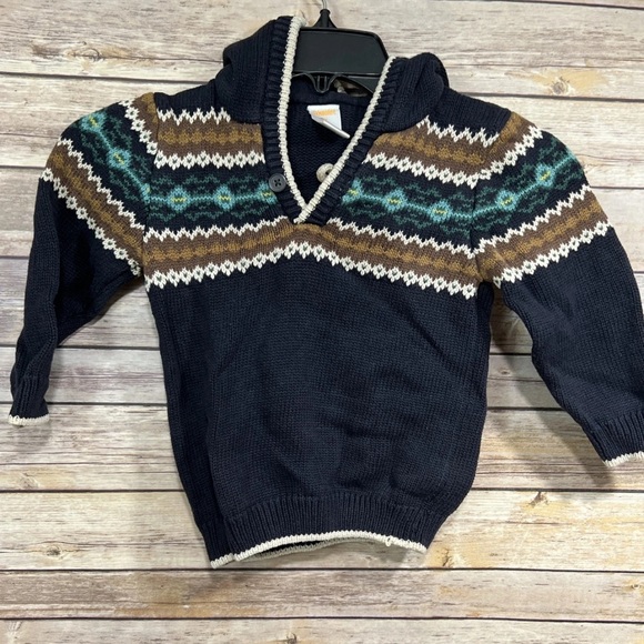 Gymboree Toddler Boys Knit Shawl Collar Sweater Fair Isle Winter Pullover Navy - Picture 1 of 4
